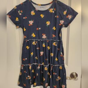 Girls Old Navy tiered ruffle blue floral short sleeve dress size 10/12
